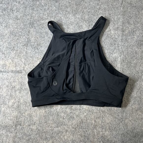 Lululemon Sports Bra Womens 4 Black High Neck Mesh Cut Out Open Back Athletic - Picture 4 of 5